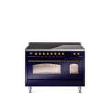48'' Nostalgie II Series Freestanding Electric Induction Range - Double Oven - Midnight Blue - Bronze trim