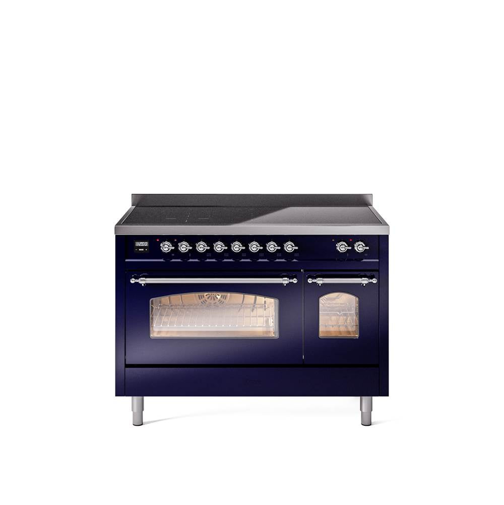 48'' Nostalgie II Series Freestanding Electric Induction Range - Double Oven - Midnight Blue - Bronze trim