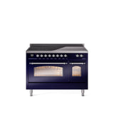48'' Nostalgie II Series Freestanding Electric Induction Range - Double Oven - Midnight Blue - Bronze trim
