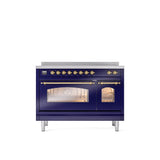 ILVE - 48'' Nostalgie II Series Freestanding Electric Induction Range - Double Oven - Blue Grey - Brass trim - Brass