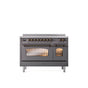 ILVE - 48'' Nostalgie II Series Freestanding Electric Induction Range - Double Oven - Matte Graphite - Bronze trim - Bronze