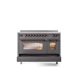 48'' Nostalgie II Series Freestanding Electric Induction Range - Double Oven - Matte Graphite - Bronze trim