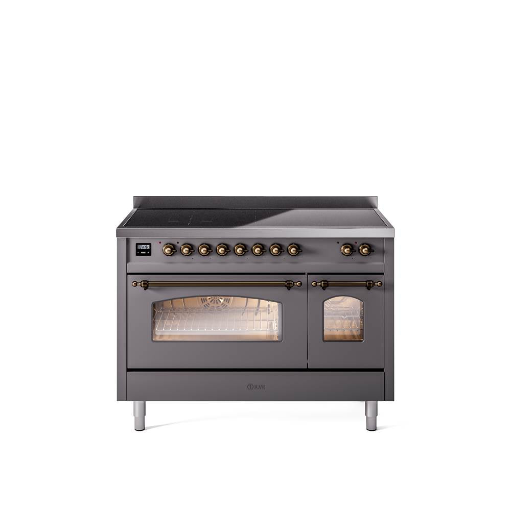 48'' Nostalgie II Series Freestanding Electric Induction Range - Double Oven - Matte Graphite - Bronze trim