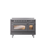 ILVE - 48'' Nostalgie II Series Freestanding Electric Induction Range - Double Oven - Matte Graphite - Chrome trim - Chrome