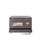48'' Nostalgie II Series Freestanding Electric Induction Range - Double Oven - Matte Graphite - Bronze trim