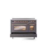 48'' Nostalgie II Series Freestanding Electric Induction Range - Double Oven - Matte Graphite - Bronze trim