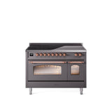 48'' Nostalgie II Series Freestanding Electric Induction Range - Double Oven - Matte Graphite - Bronze trim