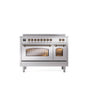 ILVE - 48'' Nostalgie II Series Freestanding Electric Induction Range - Double Oven - Stainless Steel - Bronze trim - Bronze