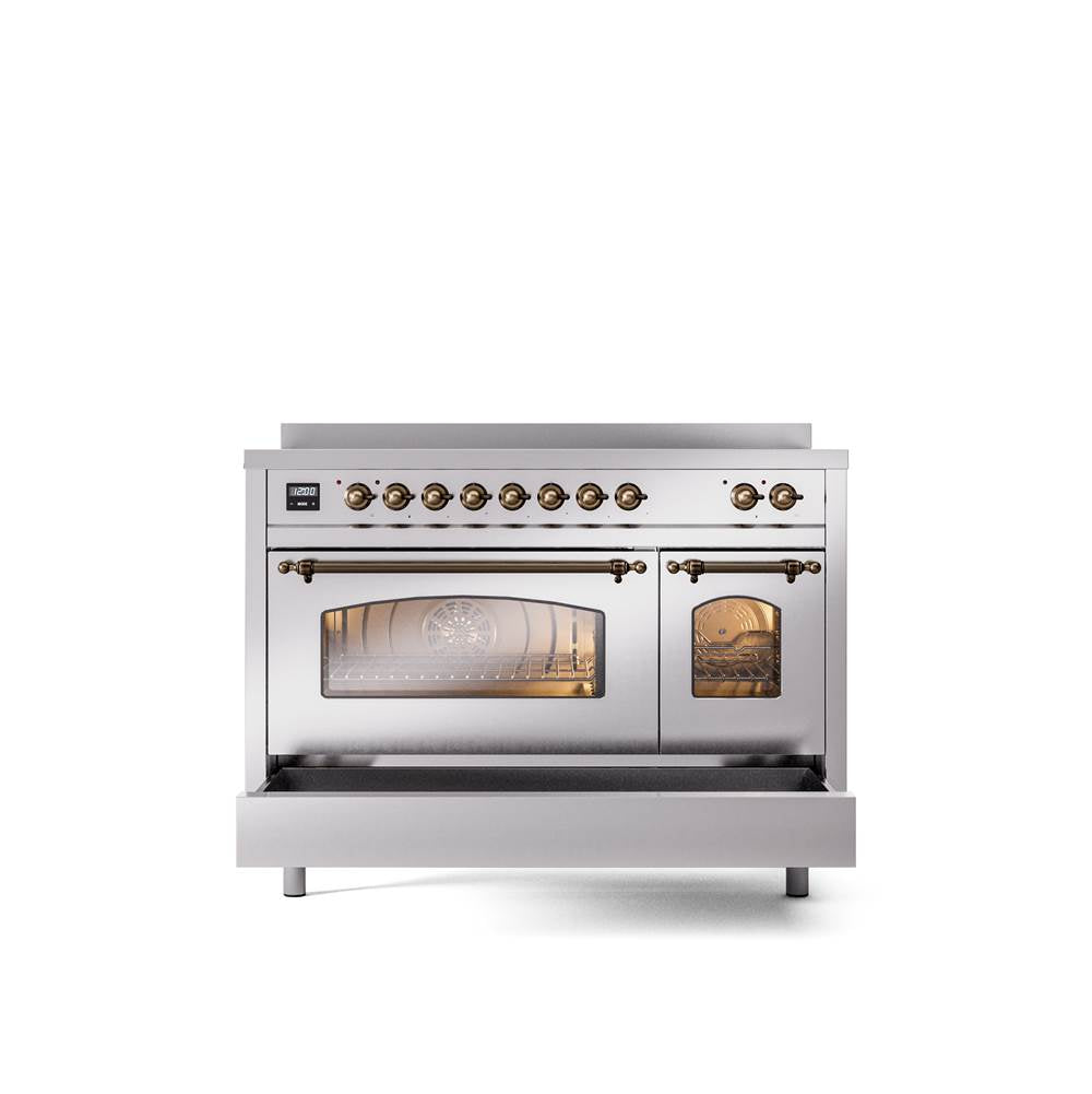 48'' Nostalgie II Series Freestanding Electric Induction Range - Double Oven - Stainless Steel - Bronze trim