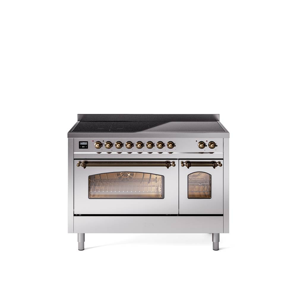 48'' Nostalgie II Series Freestanding Electric Induction Range - Double Oven - Stainless Steel - Bronze trim