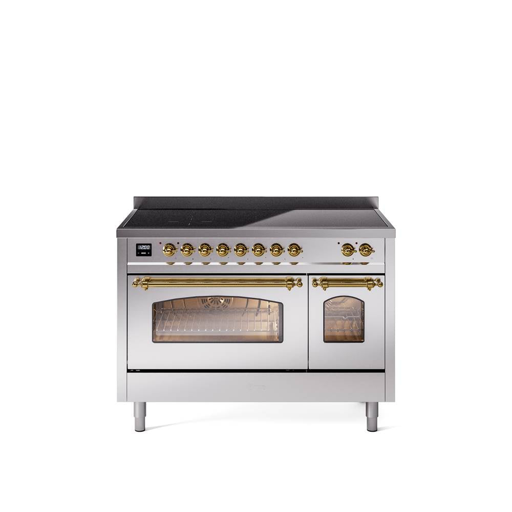 48'' Nostalgie II Series Freestanding Electric Induction Range - Double Oven - Stainless Steel - Bronze trim