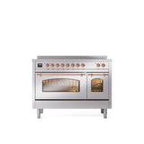 ILVE - 48'' Nostalgie II Series Freestanding Electric Induction Range - Double Oven - Stainless Steel - Copper trim - Copper
