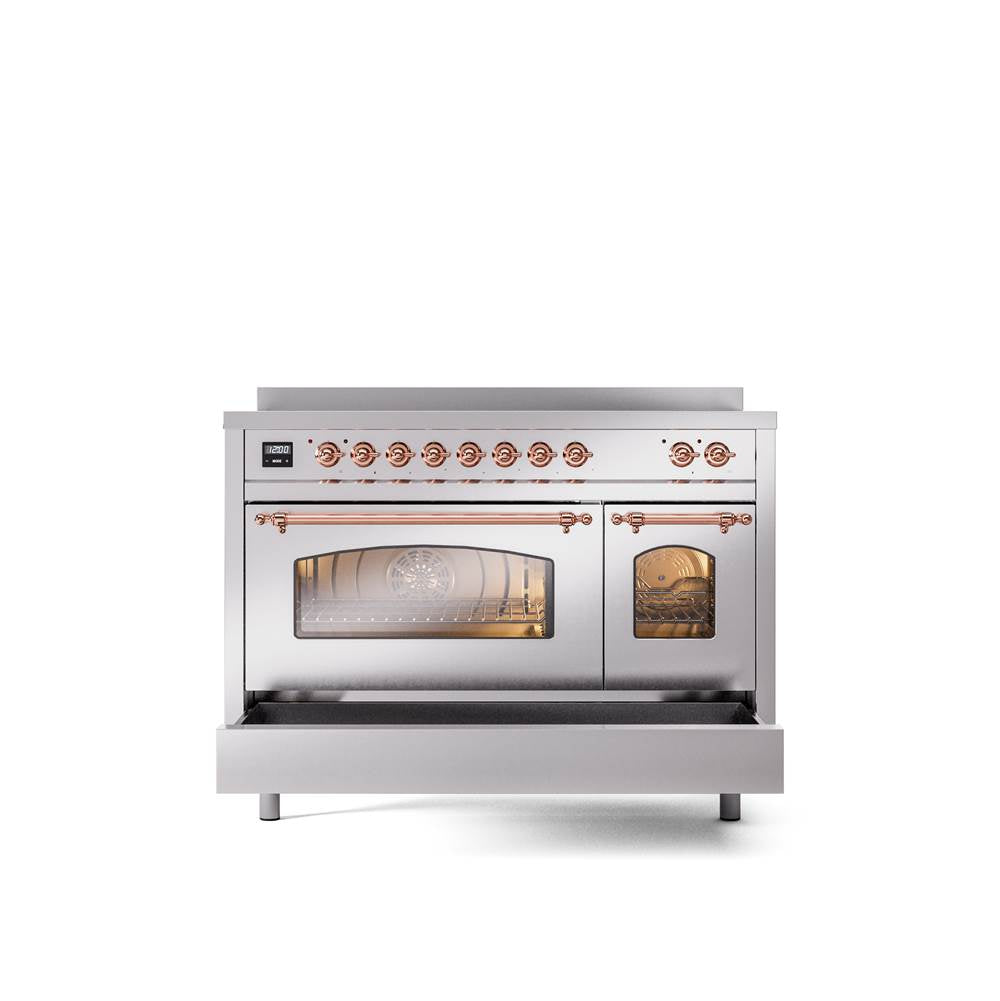 48'' Nostalgie II Series Freestanding Electric Induction Range - Double Oven - Stainless Steel - Bronze trim