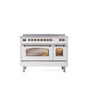 ILVE - 48'' Nostalgie II Series Freestanding Electric Induction Range - Double Oven - White - Bronze trim - Bronze