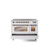 48'' Nostalgie II Series Freestanding Electric Induction Range - Double Oven - White - Bronze trim