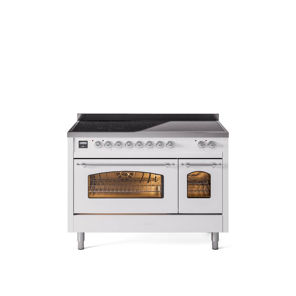 48'' Nostalgie II Series Freestanding Electric Induction Range - Double Oven - White - Bronze trim