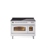 48'' Nostalgie II Series Freestanding Electric Induction Range - Double Oven - White - Bronze trim