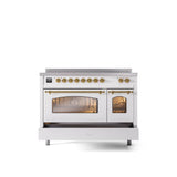 48'' Nostalgie II Series Freestanding Electric Induction Range - Double Oven - White - Bronze trim