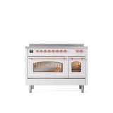 ILVE - 48'' Nostalgie II Series Freestanding Electric Induction Range - Double Oven - White - Copper trim - Copper