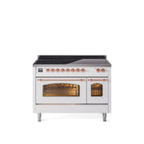 48'' Nostalgie II Series Freestanding Electric Induction Range - Double Oven - White - Bronze trim