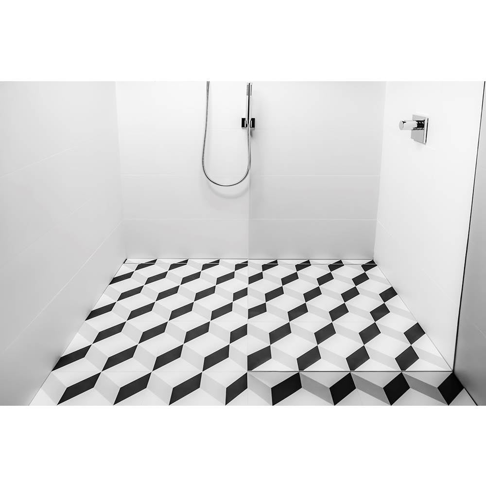 60'' S-Stainless Steel Series High Flow Complete Kit with Tile Insert Frame in Matte Black with Cast Iron Drain Body, 3'' No Hub Outlet