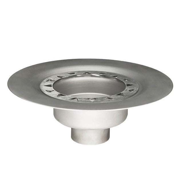 Infinity Drain - Bonded Flange Stainless Steel Drain 4'' Throat, 2'' No Hub Outlet