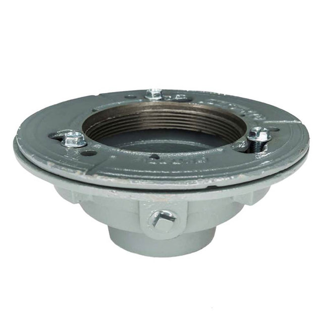 Infinity Drain - Clamp Down Drain Cast Iron 4'' Throat, 3'' No Hub Outlet with Threaded Clamping Plate