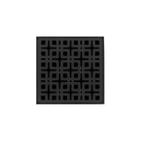Infinity Drain - 4'' x 4'' KD 4 Complete Kit with Link Pattern Decorative Plate in Matte Black with Cast Iron Drain Body, 2'' Outlet - Matte Black