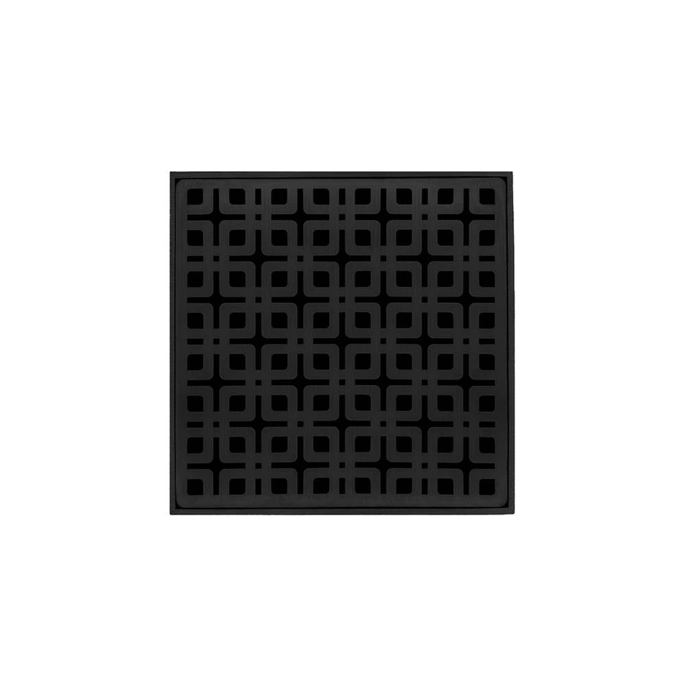 Infinity Drain - 5'' x 5'' KD 5 High Flow Complete Kit with Link Pattern Decorative Plate in Matte Black with Cast Iron Drain Body, 3'' No-Hub Outlet - Matte Black