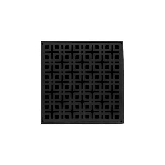 Infinity Drain - 5'' x 5'' KD 5 High Flow Complete Kit with Link Pattern Decorative Plate in Matte Black with ABS Drain Body, 3'' Outlet - Matte Black