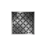 Infinity Drain - 5'' x 5'' KD 5 High Flow Complete Kit with Link Pattern Decorative Plate in Polished Stainless with Cast Iron Drain Body, 3'' No-Hub Outlet - Polished Stainless