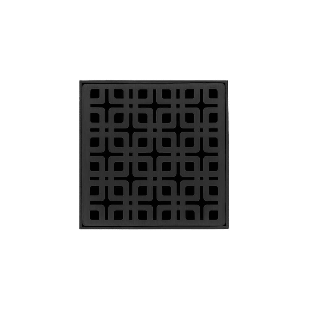 Infinity Drain - 4'' x 4'' KDB 4 Complete Kit with Link Pattern Decorative Plate in Matte Black with Stainless Steel Bonded Flange Drain Body, 2'' No Hub Outlet - Matte Black