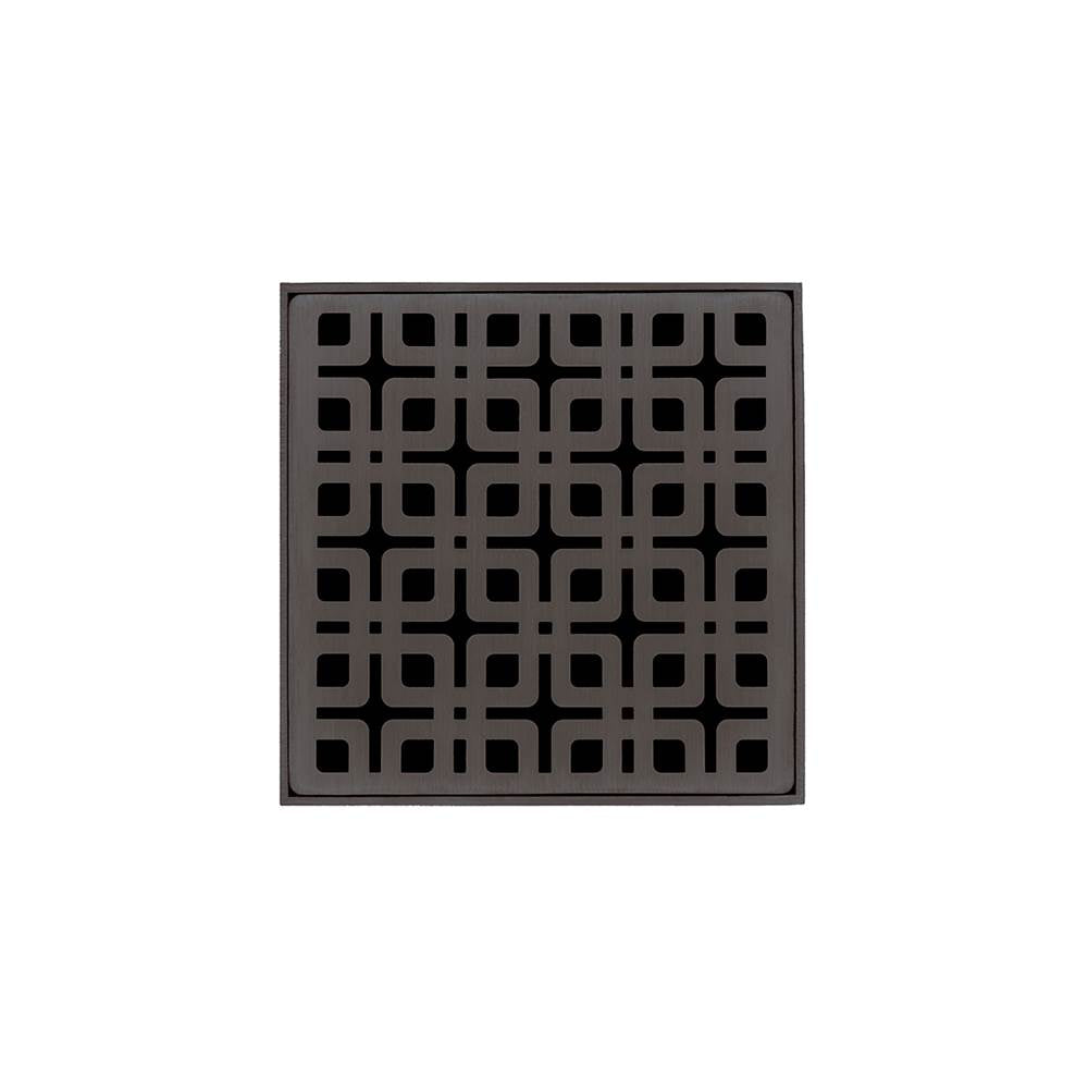 Infinity Drain - 4'' x 4'' KDB 4 Complete Kit with Link Pattern Decorative Plate in Oil Rubbed Bronze with Stainless Steel Bonded Flange Drain Body, 2'' No Hub Outlet - Oil Rubbed Bronze