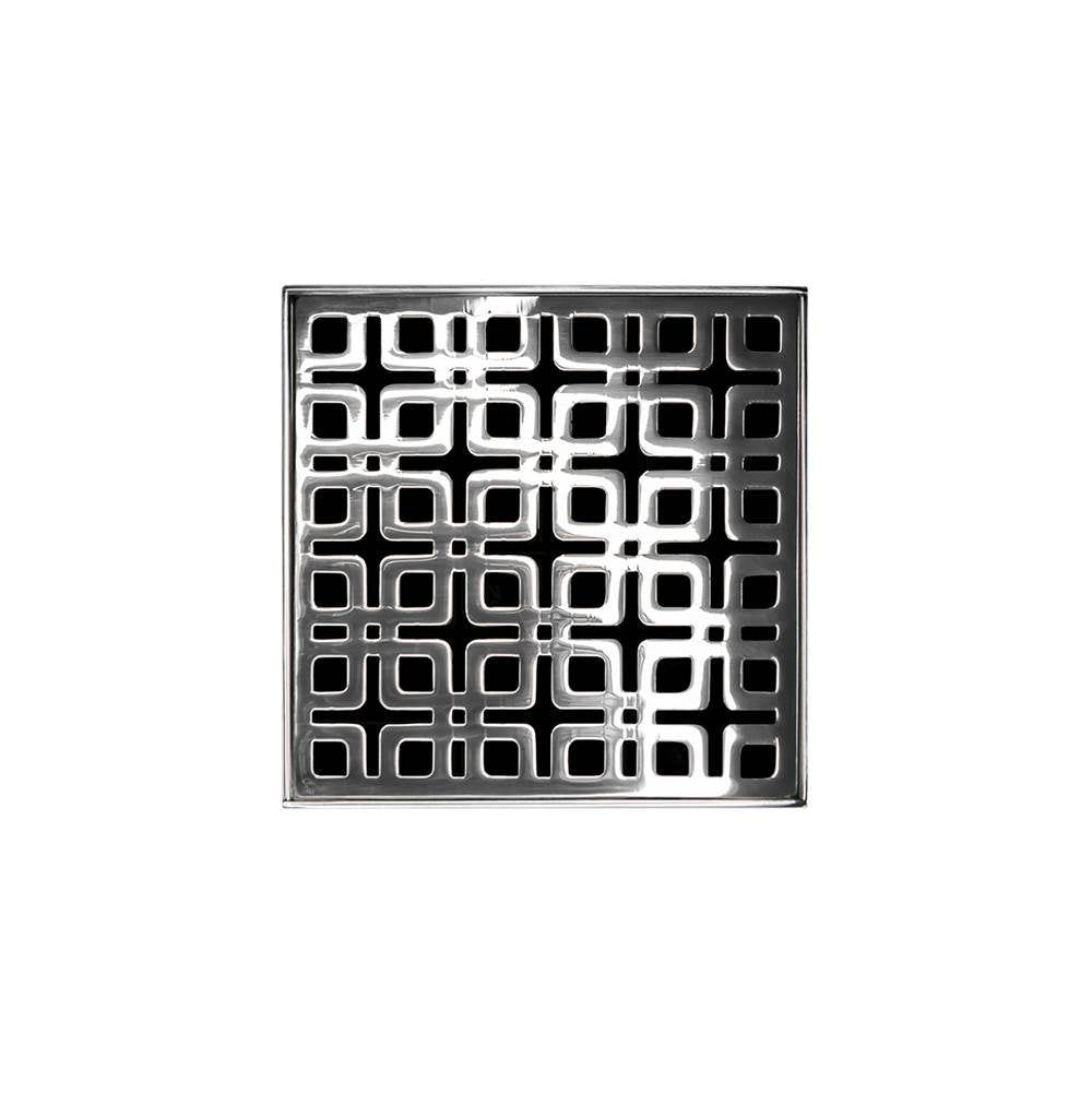 Infinity Drain - 4'' x 4'' KDB 4 Complete Kit with Link Pattern Decorative Plate in Polished Stainless with Stainless Steel Bonded Flange Drain Body, 2'' No Hub Outlet - Polished Stainless