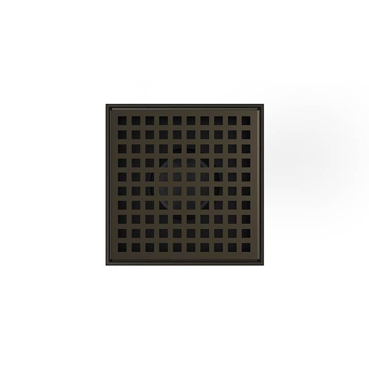 Infinity Drain - 5'' x 5'' LQD 5 Squares Pattern Complete Kit in Oil Rubbed Bronze with PVC Bonded Flange, 2'', 3'' and 4'' Outlet - Oil Rubbed Bronze