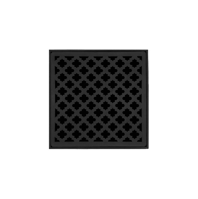Infinity Drain - 5'' x 5'' Strainer with Moor Pattern Decorative Plate and 2'' Throat in Matte Black for MD 5 - Matte Black