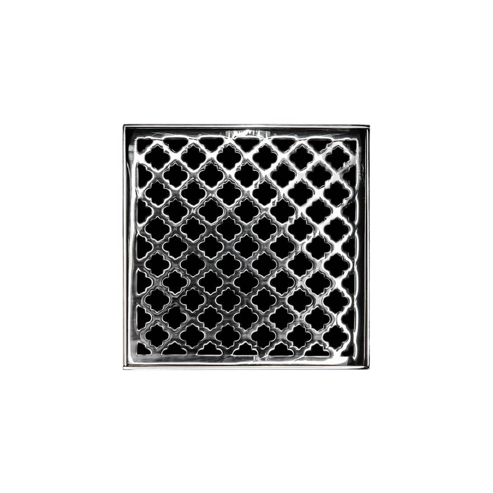 Infinity Drain - 5'' x 5'' Strainer with Moor Pattern Decorative Plate and 2'' Throat in Polished Stainless for MD 5 - Polished Stainless