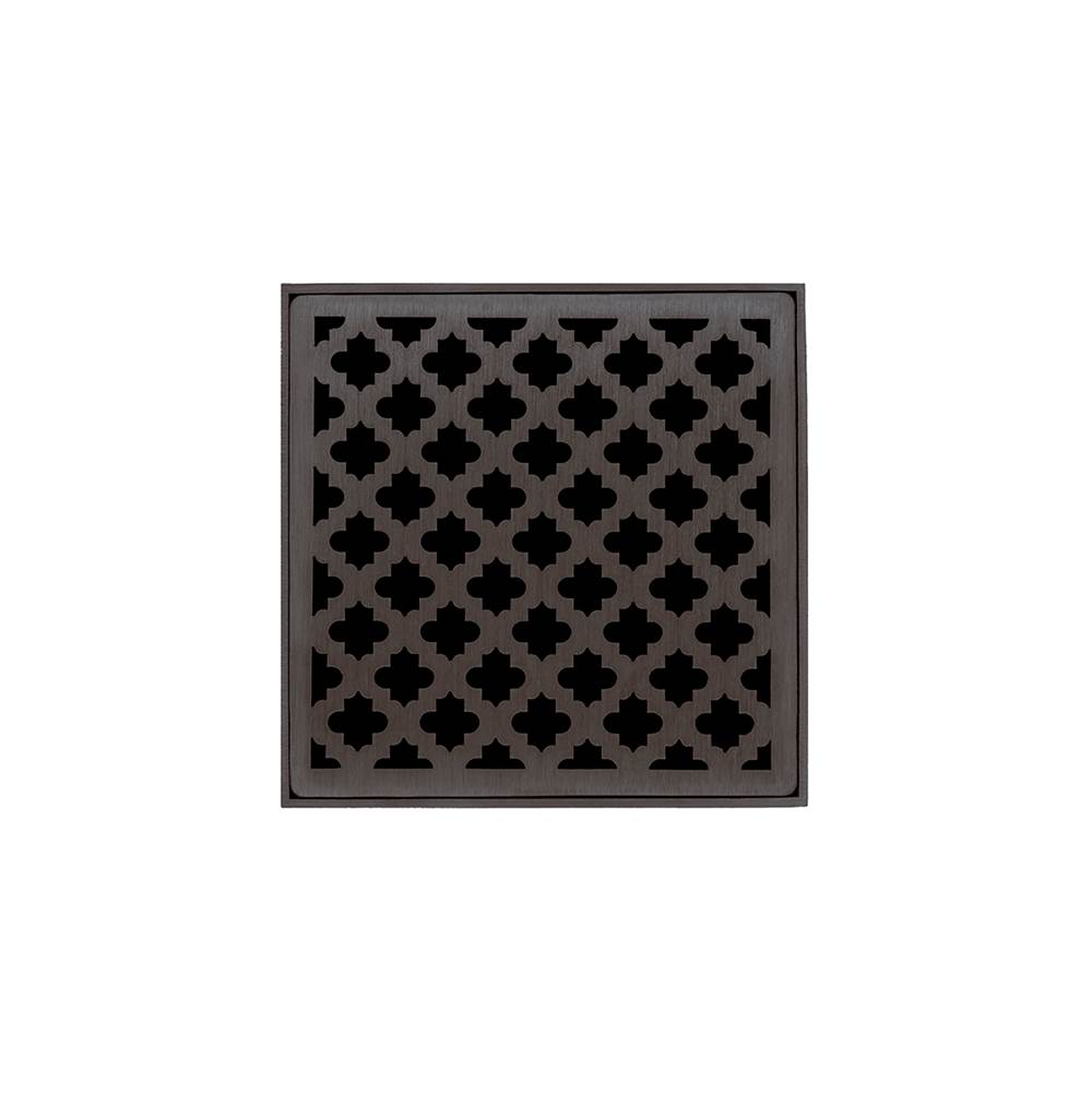 Infinity Drain - 5'' x 5'' MD 5 Complete Kit with Moor Pattern Decorative Plate in Oil Rubbed Bronze with Cast Iron Drain Body, 2'' Outlet - Oil Rubbed Bronze