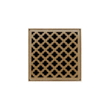 Infinity Drain - 5'' x 5'' MD 5 High Flow Complete Kit with Moor Pattern Decorative Plate in Satin Bronze with Cast Iron Drain Body, 3'' No-Hub Outlet - Satin Bronze