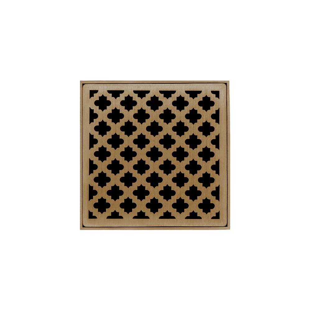 Infinity Drain - 4'' x 4'' MDB 4 Complete Kit with Moor Pattern Decorative Plate in Satin Bronze with ABS Bonded Flange Drain Body, 2'', 3'' and 4'' Outlet - Satin Bronze