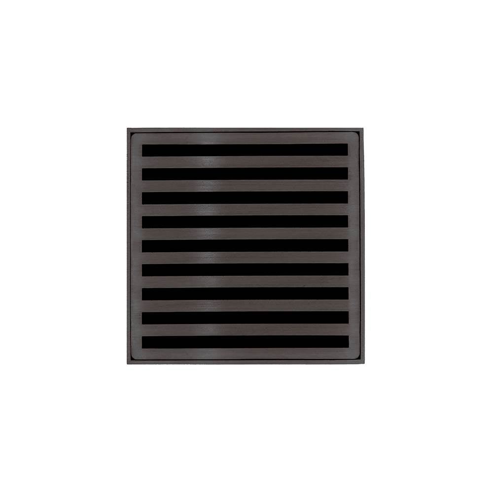 Infinity Drain - 4'' x 4'' ND 4 Complete Kit with Lines Pattern Decorative Plate in Oil Rubbed Bronze with Cast Iron Drain Body, 2'' Outlet - Oil Rubbed Bronze