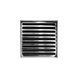 Infinity Drain - 4'' x 4'' ND 4 Complete Kit with Lines Pattern Decorative Plate in Polished Stainless with Cast Iron Drain Body, 2'' Outlet - Polished Stainless
