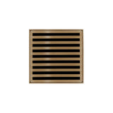 Infinity Drain - 4'' x 4'' ND 4 Complete Kit with Lines Pattern Decorative Plate in Satin Bronze with Cast Iron Drain Body, 2'' Outlet - Satin Bronze