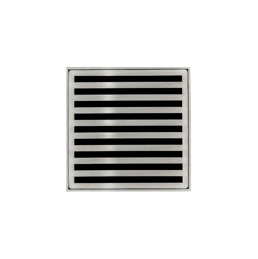 Infinity Drain - 4'' x 4'' ND 4 Complete Kit with Lines Pattern Decorative Plate in Satin Stainless with ABS Drain Body, 2'' Outlet - Satin Stainless