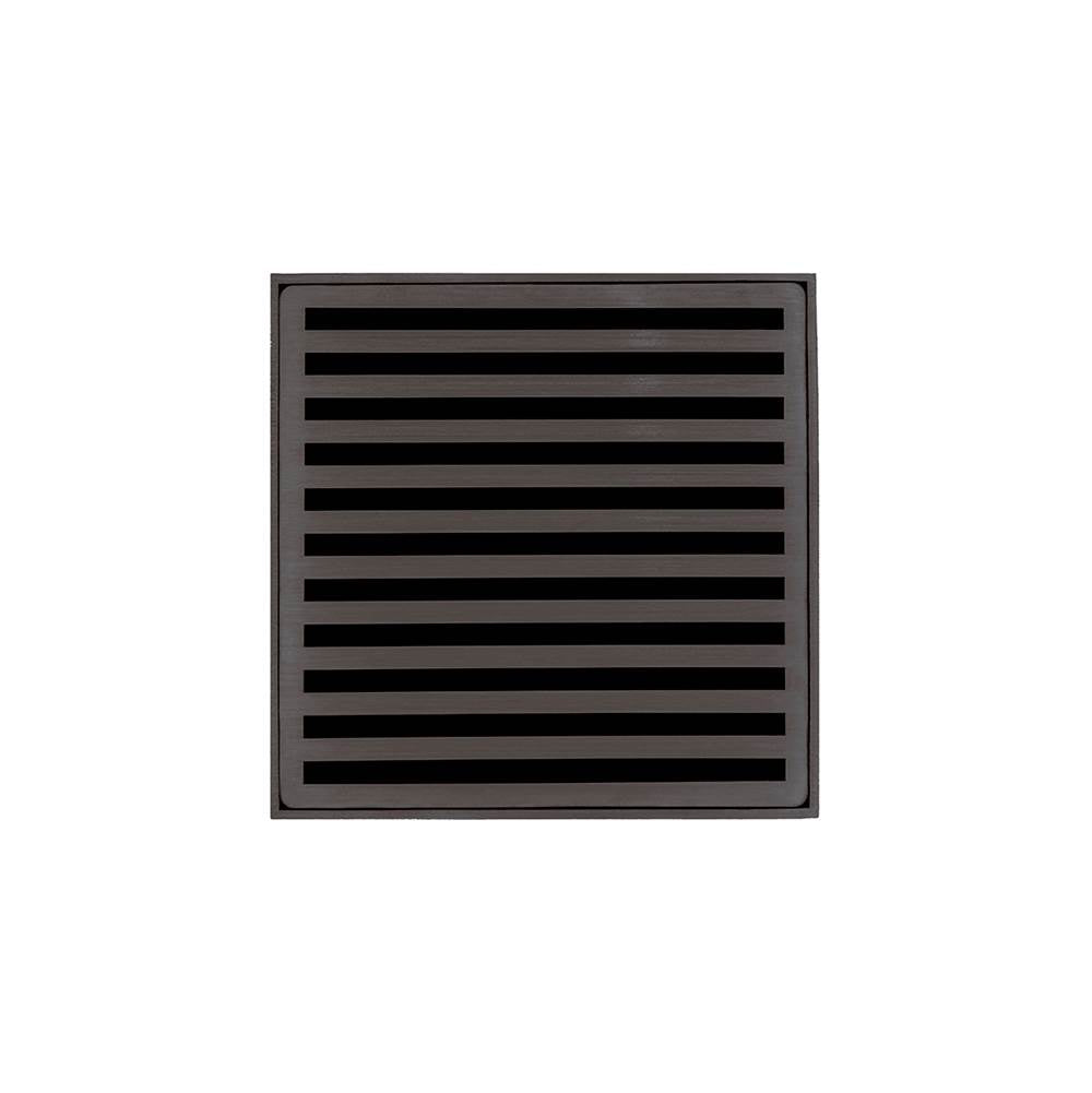 Infinity Drain - 5'' x 5'' ND 5 Complete Kit with Lines Pattern Decorative Plate in Oil Rubbed Bronze with PVC Drain Body, 2'' Outlet - Oil Rubbed Bronze