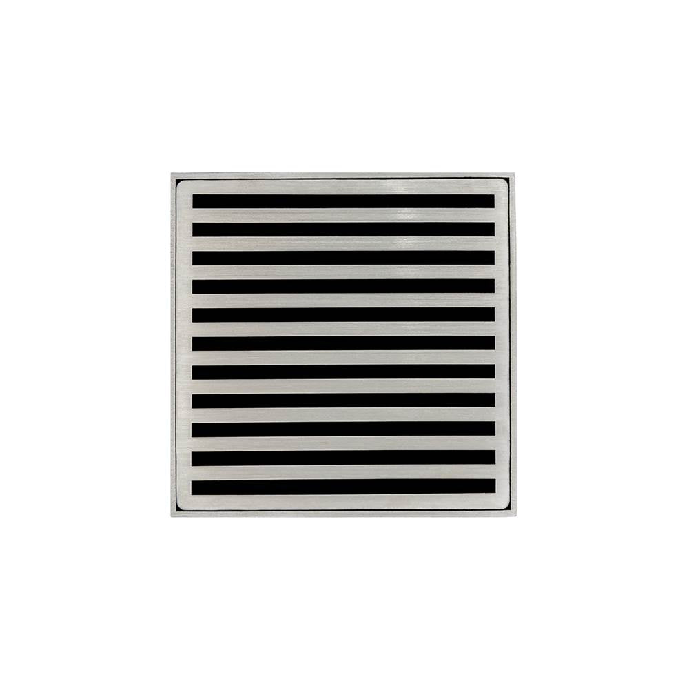 Infinity Drain - 5'' x 5'' ND 5 Complete Kit with Lines Pattern Decorative Plate in Satin Stainless with ABS Drain Body, 2'' Outlet - Satin Stainless