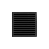 Infinity Drain - 5'' x 5'' ND 5 High Flow Complete Kit with Lines Pattern Decorative Plate in Matte Black with Cast Iron Drain Body, 3'' No-Hub Outlet - Matte Black