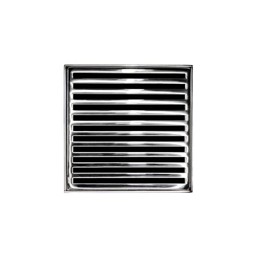 Infinity Drain - 5'' x 5'' ND 5 High Flow Complete Kit with Lines Pattern Decorative Plate in Polished Stainless with ABS Drain Body, 3'' Outlet - Polished Stainless