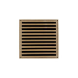 Infinity Drain - 5'' x 5'' ND 5 High Flow Complete Kit with Lines Pattern Decorative Plate in Satin Bronze with Cast Iron Drain Body, 3'' No-Hub Outlet - Satin Bronze