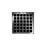 Infinity Drain - 4'' x 4'' QD 4 Complete Kit with Squares Pattern Decorative Plate in Polished Stainless with ABS Drain Body, 2'' Outlet - Polished Stainless